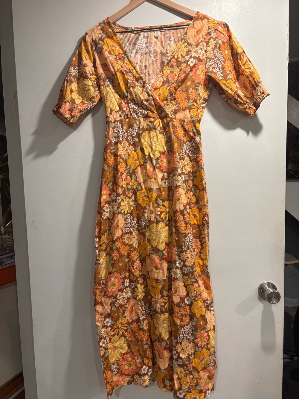 Billabong Salty Blonde Floral Wrap Maxi Dress in Orange, Yellow and Cream